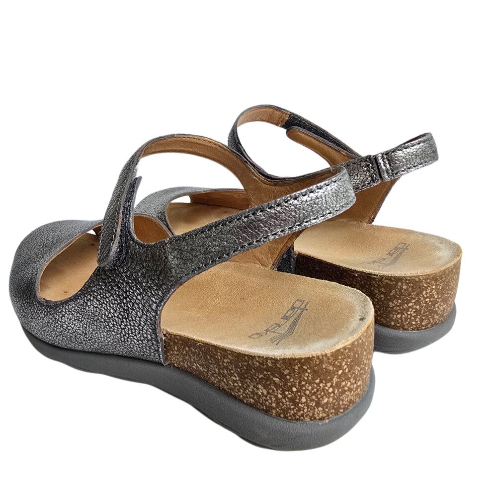 Dansko Marcy Wedge Sandals Size EU 40 US 9.5-10 Gray Metallic Leather Silver - Picture 5 of 14